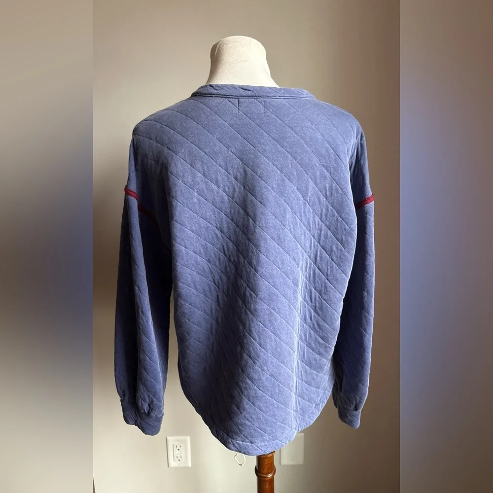 Sundry Quilted Cropped Sweatshirt Pullover In Pigment Moonlight Blue Size 1 - Picture 5 of 15